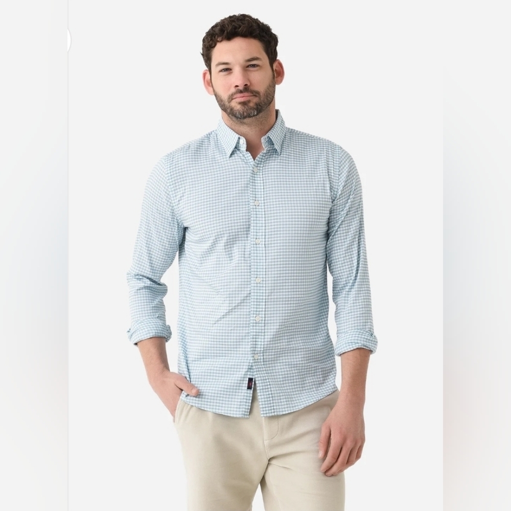 Faherty Light Blue Gingham Button Down Shirt - image 1